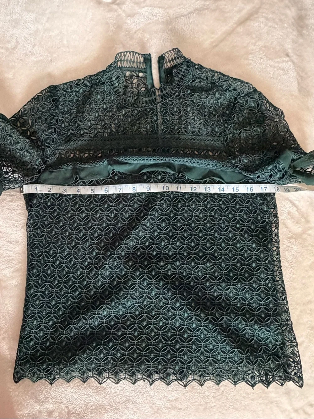 Zara Forest Green Lace Short-Sleeve Top Size M